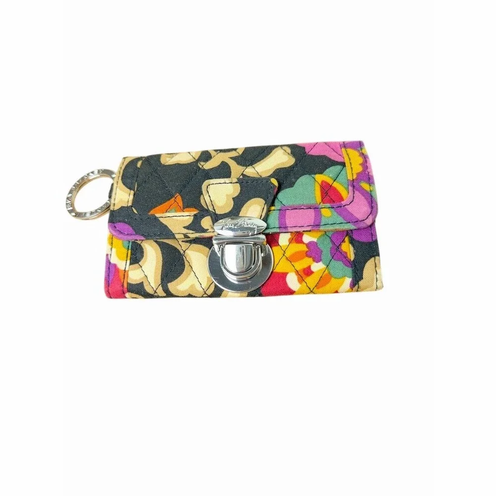Vera Bradley Quick Swipe ID Wallet | Vibrant Black Floral Quilted Keychain